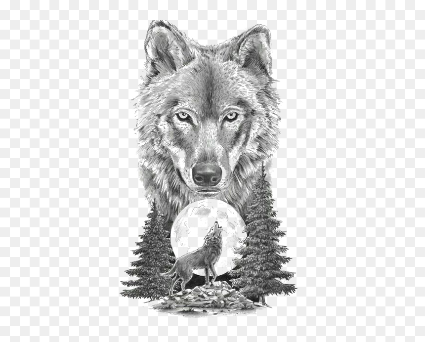 Gray Sketch Art Tattoo Artist Motion Wolf Clipart - Wolf Moon Tattoo, HD Png Download - wolf clipart png