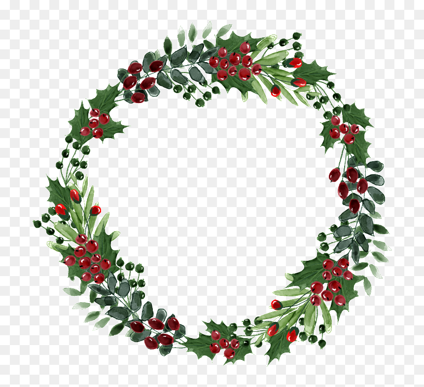 Hand Painted Red Flower Green Leaf Wreath Png Transparent - Portable Network Graphics, Png Download - leaf wreath png