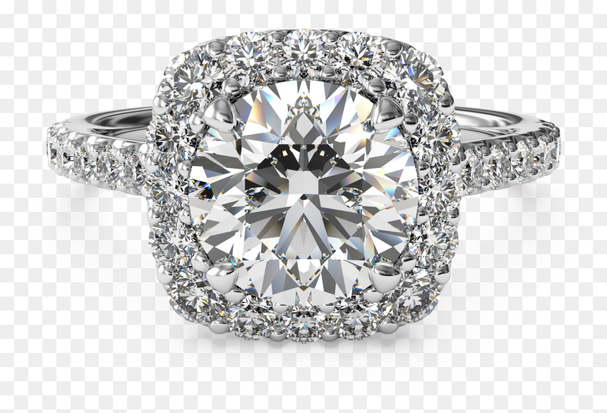 Cushion Cut Diamond Engagement Ring Vintage, HD Png Download - halo ring png