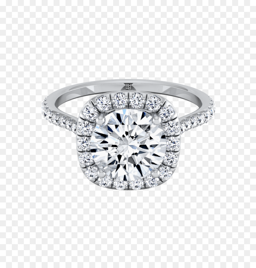 Diamond Halo Engagement Ring With Pave Shank In 14k - Engagement Ring, HD Png Download - halo ring png