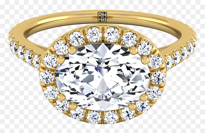 Oval Shape Diamond Halo Engagement Ring East West With - Rose Gold Oval East West Engagement Rings Co, HD Png Download - halo ring png