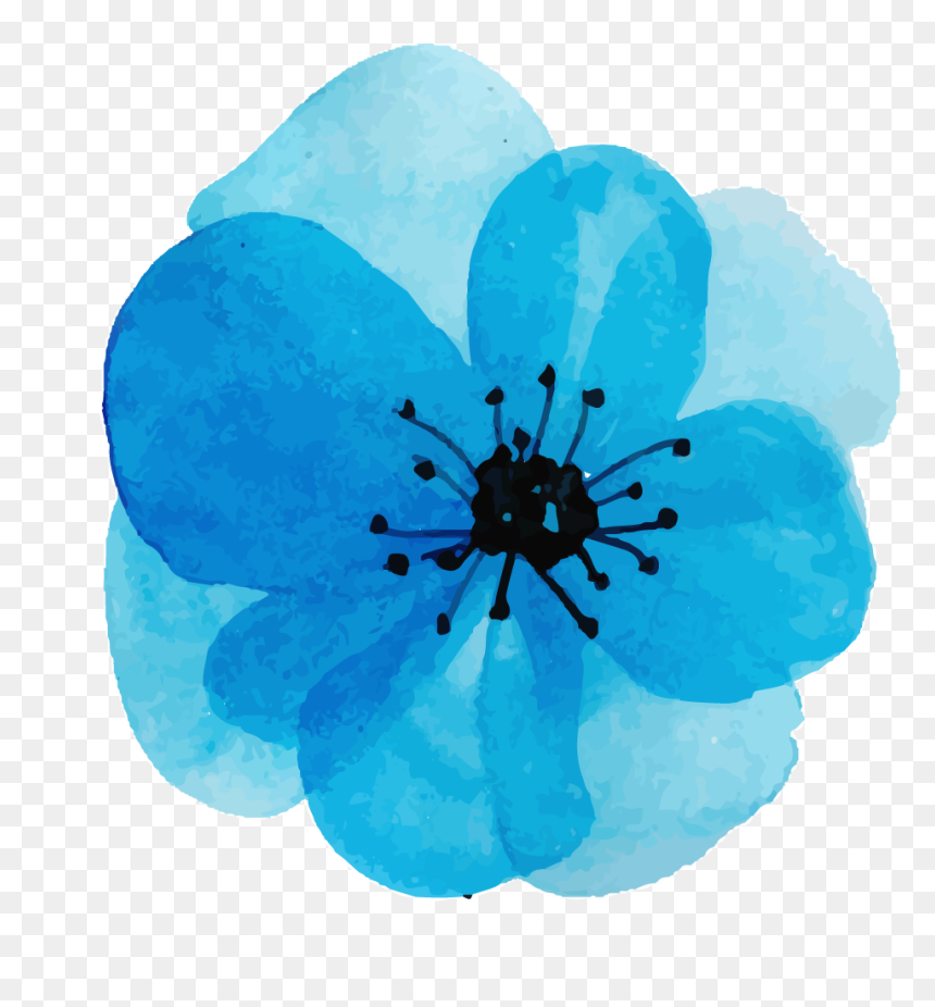 Green Blue Teal Watercolor Flower, HD Png Download - painted flowers png