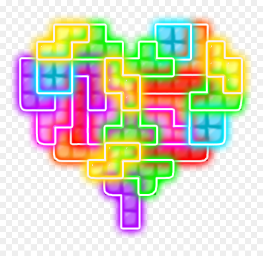 #love #heart #tetris #neon #puzzles #geometric #lego - Tetris, HD Png Download - tetris png