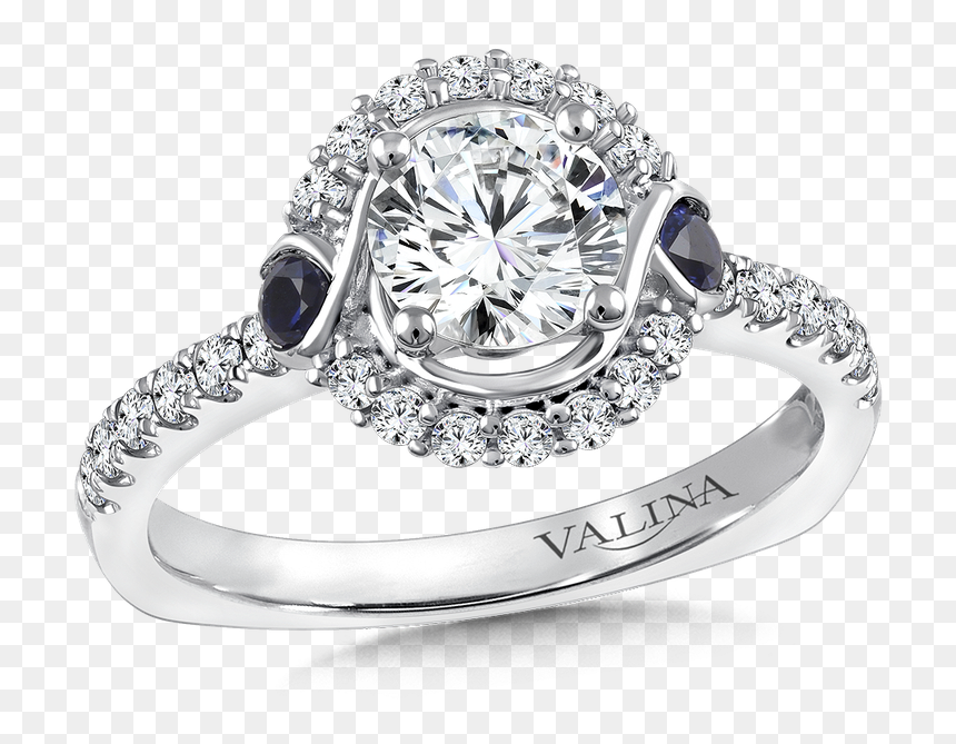 Valina Diamond And Blue Sapphire Halo Engagement Ring - Engagement Ring, HD Png Download - halo ring png