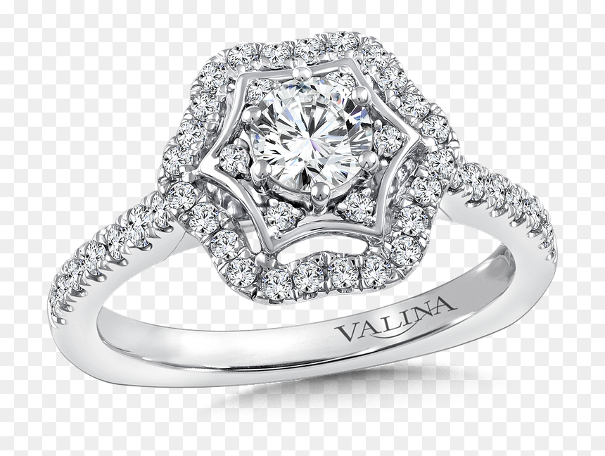 Valina Halo Engagement Ring Mounting In 14k White Gold - Pre-engagement Ring, HD Png Download - halo ring png
