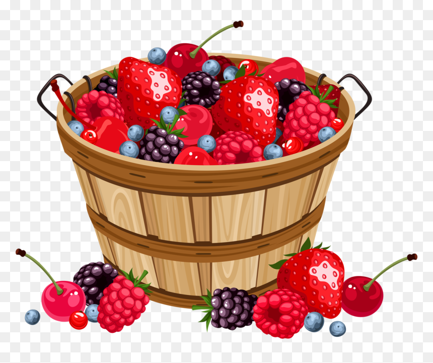 Berries In Basket Clipart - Basket Of Berries Clipart, HD Png Download - fruit basket png