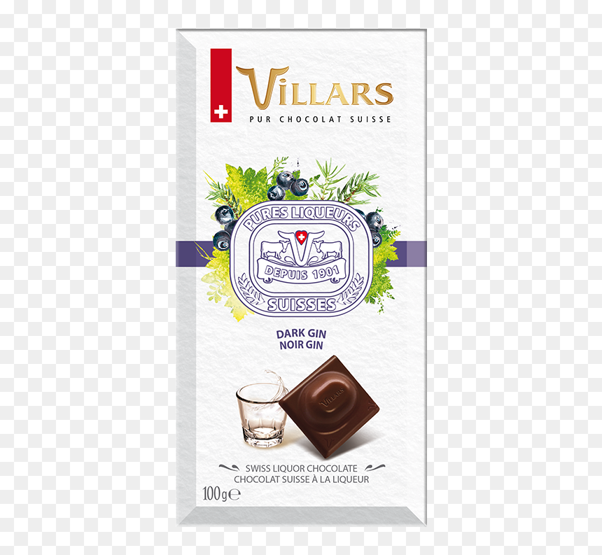 Villars Swiss Dark Chocolate Bar Filled With Gin - Swiss Chocolate, HD Png Download - candy bar png