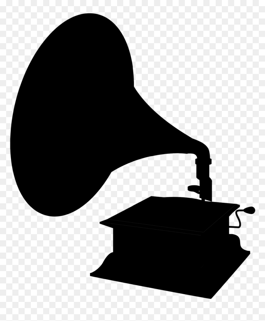 Silhouette Gramophone Music - Gramophone Black And White Cartoon, HD Png Download - music silhouette png