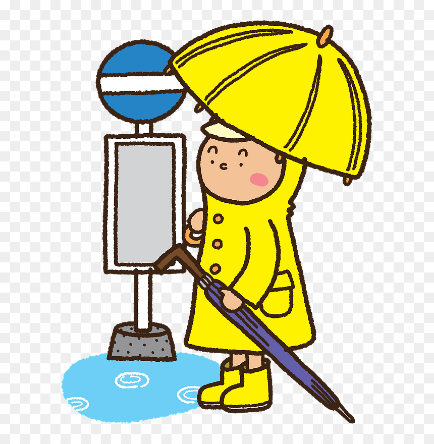 Child Boy Rain Bus Stop Clipart - Cartoon, HD Png Download - bus stop png