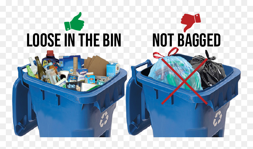 Loose In The Bin Not Bagged - Bagged Recyclables, HD Png Download - recycling bin png