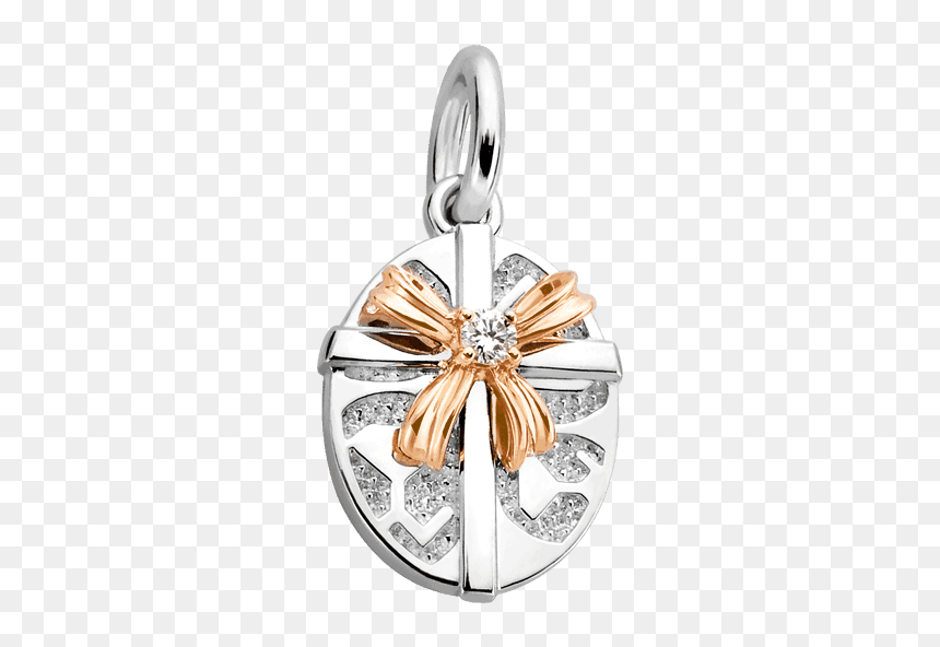 Silver & 14k Gold Oval Gift Box Diamond Charm - Locket, HD Png Download - gold horseshoe png