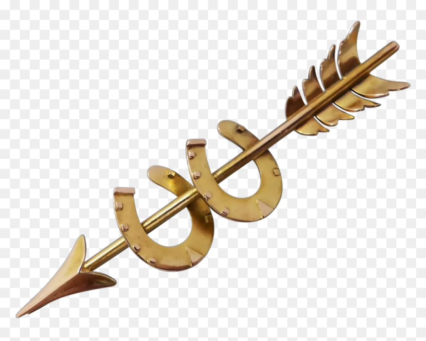 Antique Victorian 15k Gold Double Horseshoe Brooch - Brass, HD Png Download - gold horseshoe png