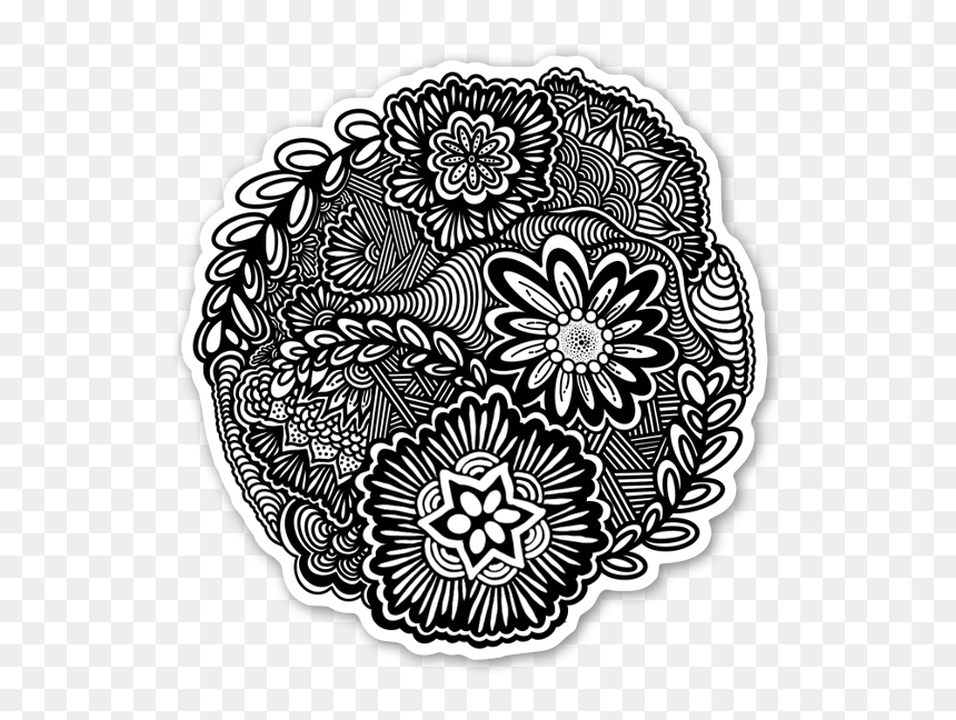 B&w Flower Doodle Sticker - Circle, HD Png Download - flower doodle png