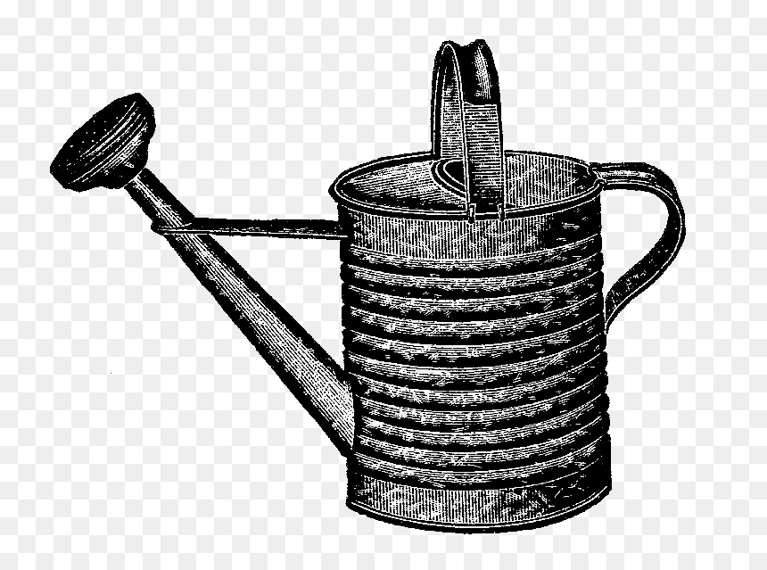 Garden Watering Can Ephemeracollage Black, White Illustration - Vintage Watering Can Clipart, HD Png Download - watering can png
