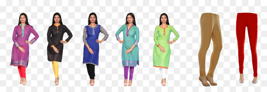 Assorted 5 Readymade Kurtis With 2 Assorted Leggings - Leggings, HD Png Download - leggings png