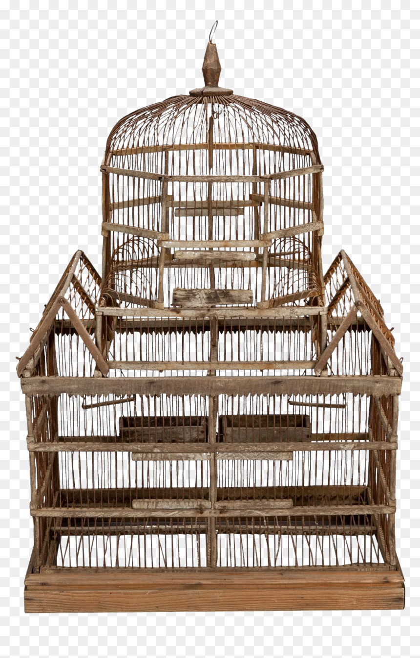 English 19th Century Handmade Wooden Bird Cage Found - Birdcage, HD Png Download - birdcage png