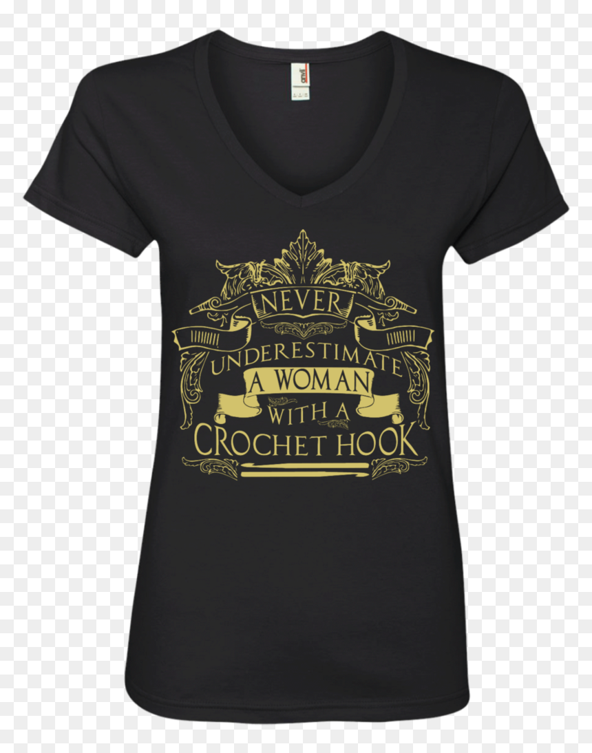 Never Underestimate A Woman With A Crochet Hook V-neck - T-shirt, HD Png Download - crochet hook png