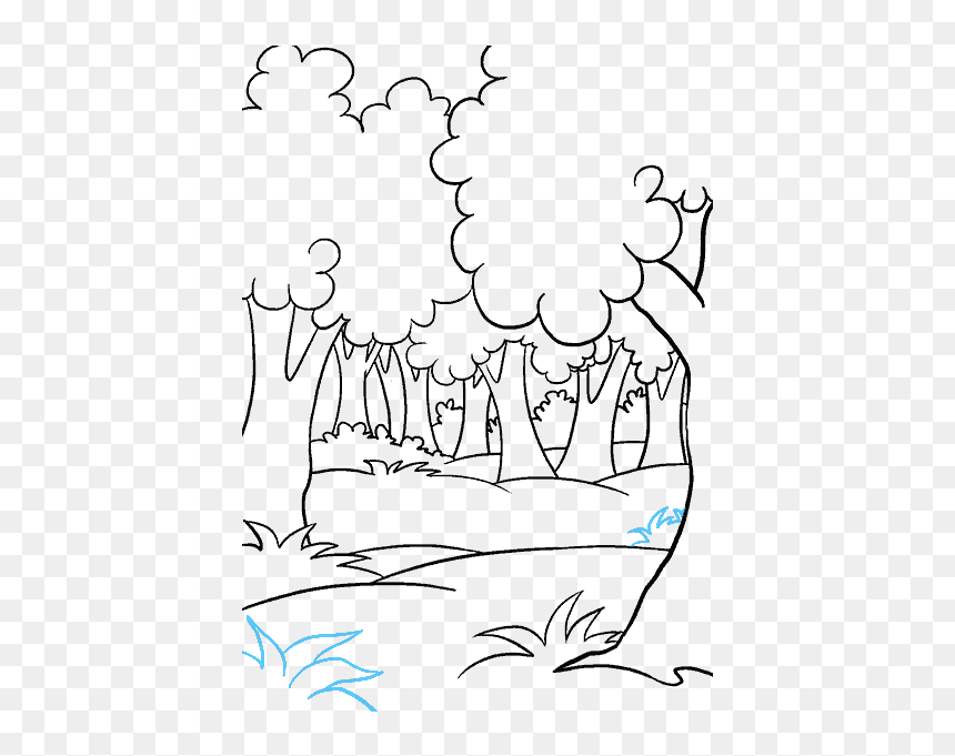 Volcanoes Drawing Hand Drawn - Easy Drawings Of A Forest, HD Png Download - hand drawn line png