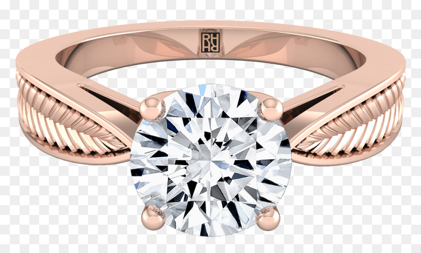 Classic 4 Prong Diamond Engagement Ring With Leaf Texture - Round Diamond Cut Ring, HD Png Download - leaf texture png