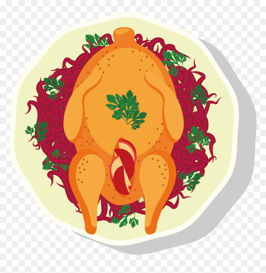 Roasted Turkey In Pan Clipart Vector Black And White - Tandoori Chicken Drawing, HD Png Download - cooked chicken png