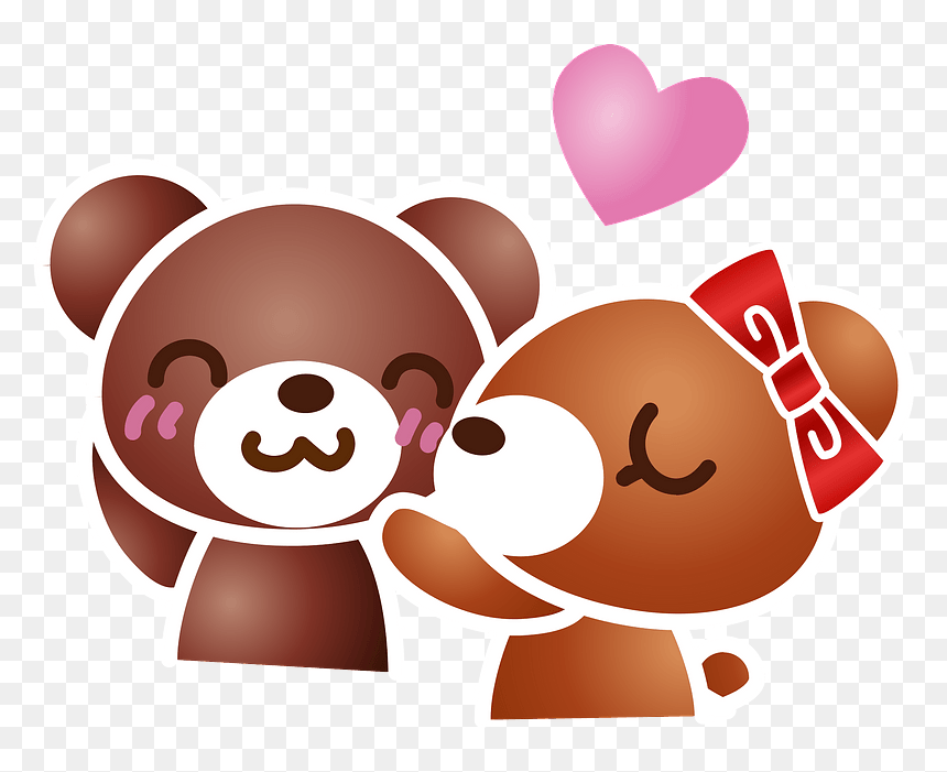Bear Couple Animal Kiss Clipart, HD Png Download - kiss clipart png