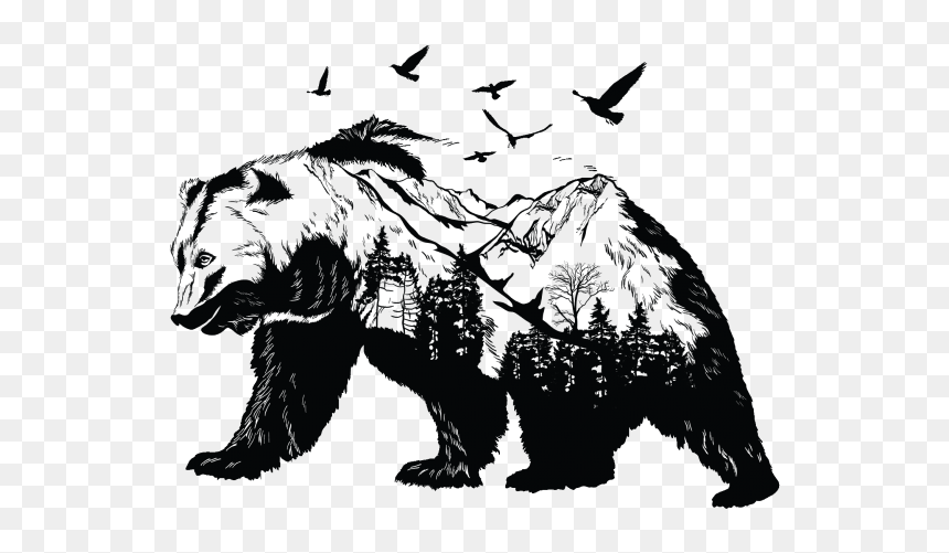 Brown Bear Black And White Polar Bear Tattoo Drawing - Black And White Bear Drawing, HD Png Download - brown bear png