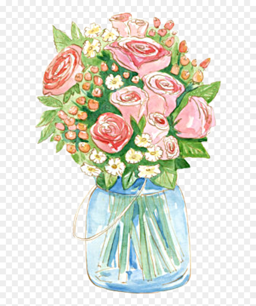 #watercolor #roses #flowers #floral #bouquet #arrangement - Watercolor Flowers In A Jar, HD Png Download - flowers in vase png