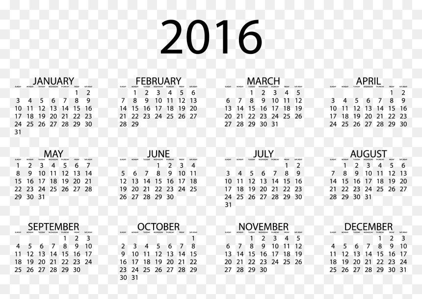 2016 Calendar Template Download - Calendar For 2016, HD Png Download - 2016 calendar png