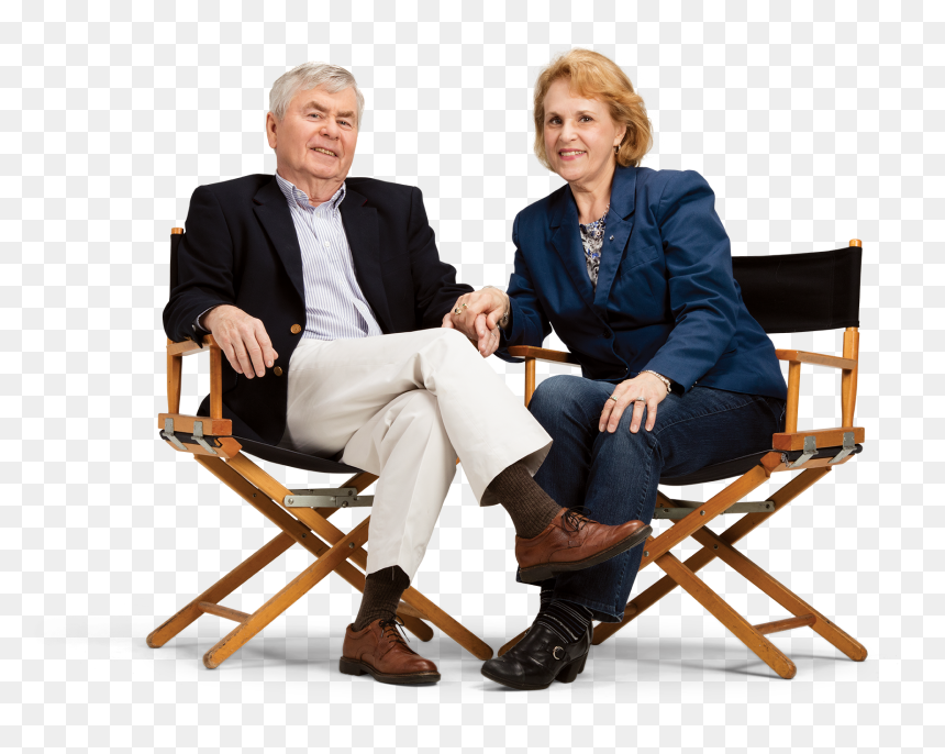 Happy Elderly Couple Sitting In Directors Chairs - Sitting Couple Png, Transparent Png - happy couple png