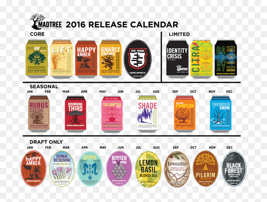 2016 Madtree Brewing Release Calendar - Madtree Beer, HD Png Download - 2016 calendar png