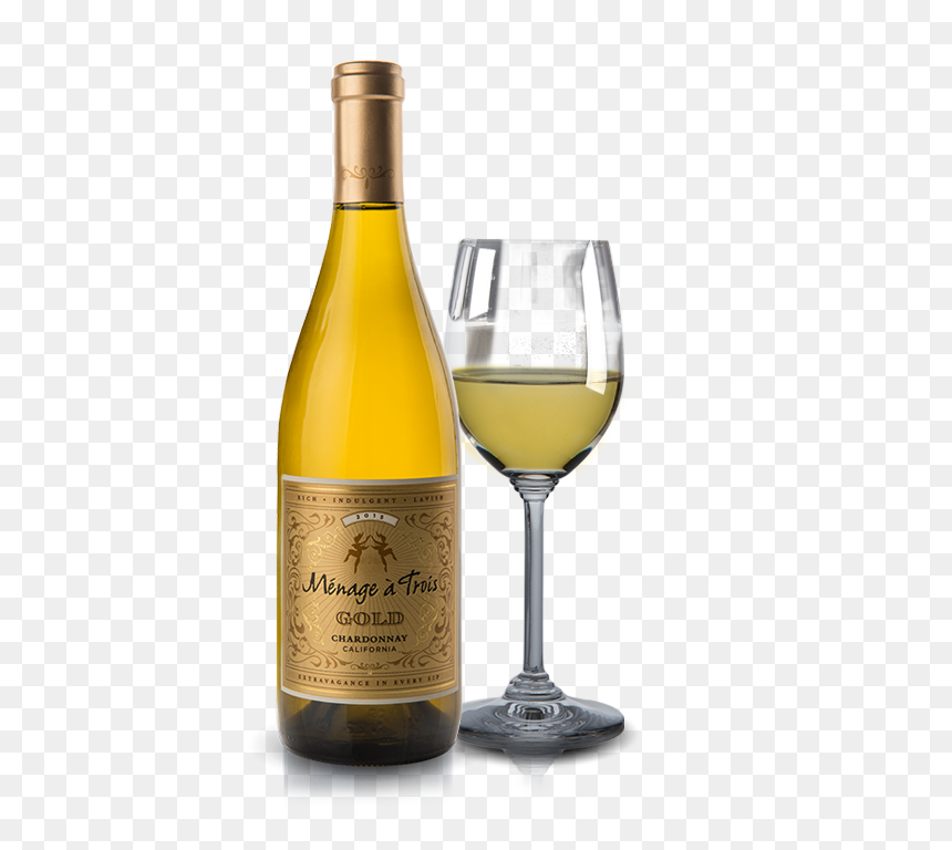 Gold - Menage A Trois Gold Chardonnay 2015, HD Png Download - wine bottle and glass png