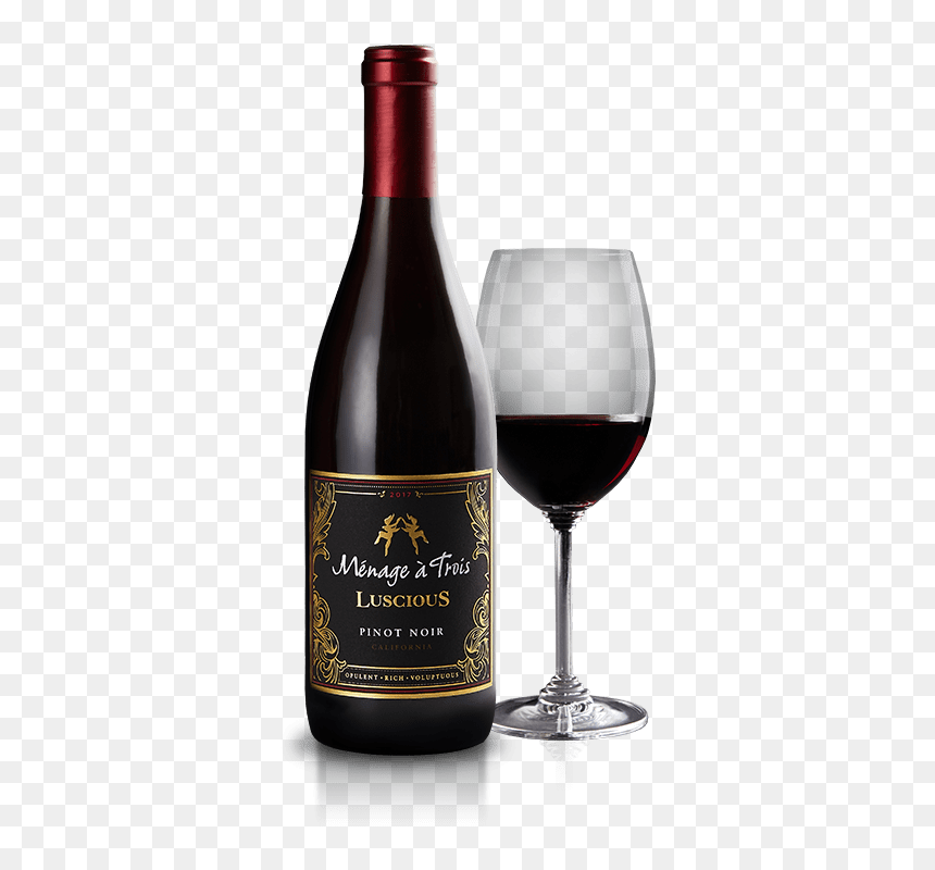 Luscious - Menage A Trois Luscious Pinot Noir, HD Png Download - wine bottle and glass png