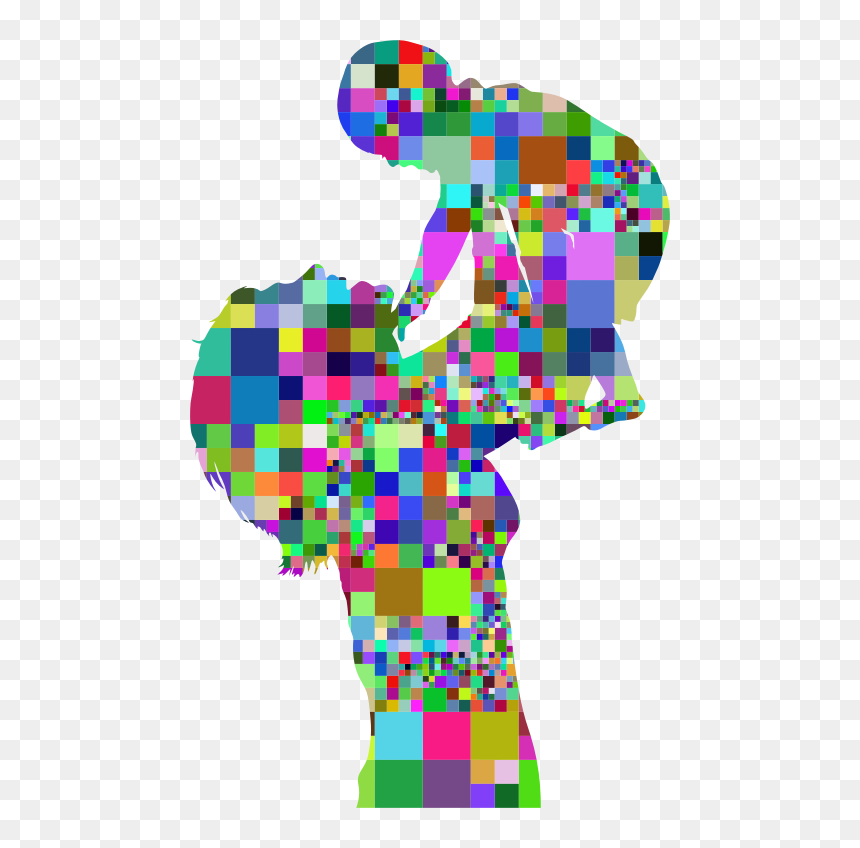 Prismatic Mosaic Mother And Baby Silhouette - Transparent Early Pregnancy Clipart, HD Png Download - baby silhouette png