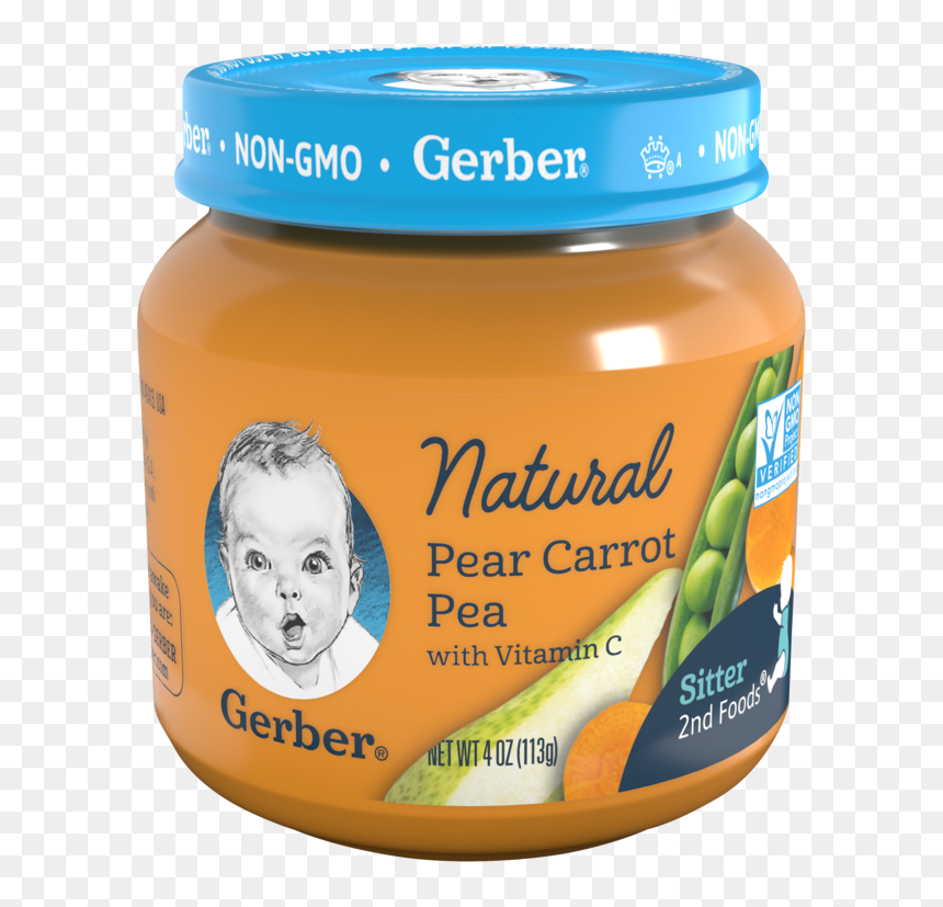 Gerber Natural 2nd Foods Pear Carrot Pea - Gerber Baby Food Jars, HD Png Download - baby food png