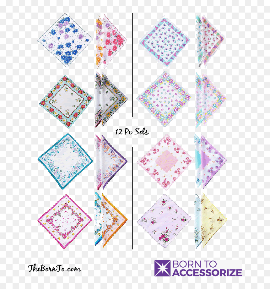 12 Pc Set Ladies Handkerchiefs With Scalloped Edges - Portable Network Graphics, HD Png Download - scalloped border png
