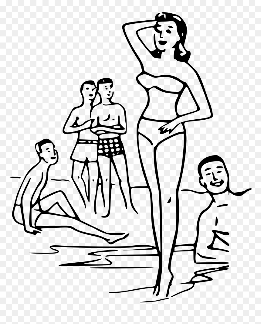 Beach With People Drawing , Png Download - Draw Beach With Peoples, Transparent Png - beach people png