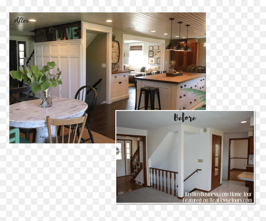 Staircase And Kitchen Farmhouse Style Renovation - Interior Design, HD Png Download - farmhouse png