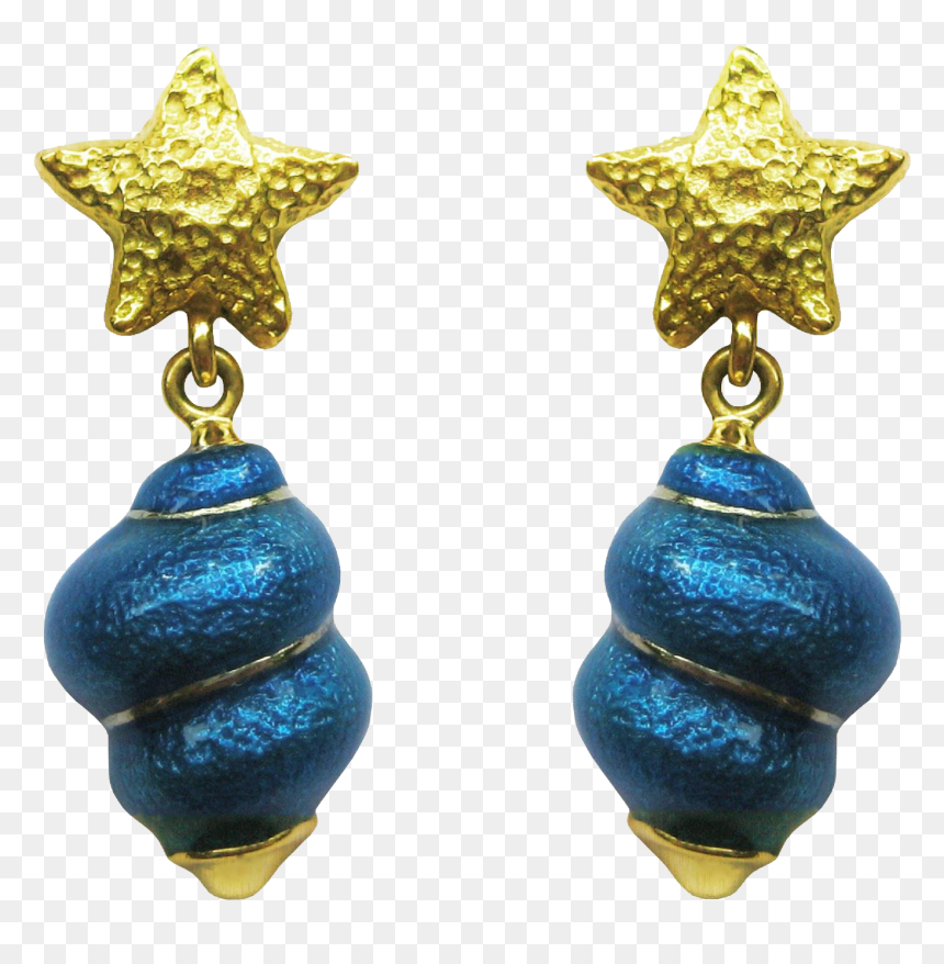 Susy Mor Sea Star & Shell Blue Enamel 18k Gold Dangle, HD Png Download - sea star png