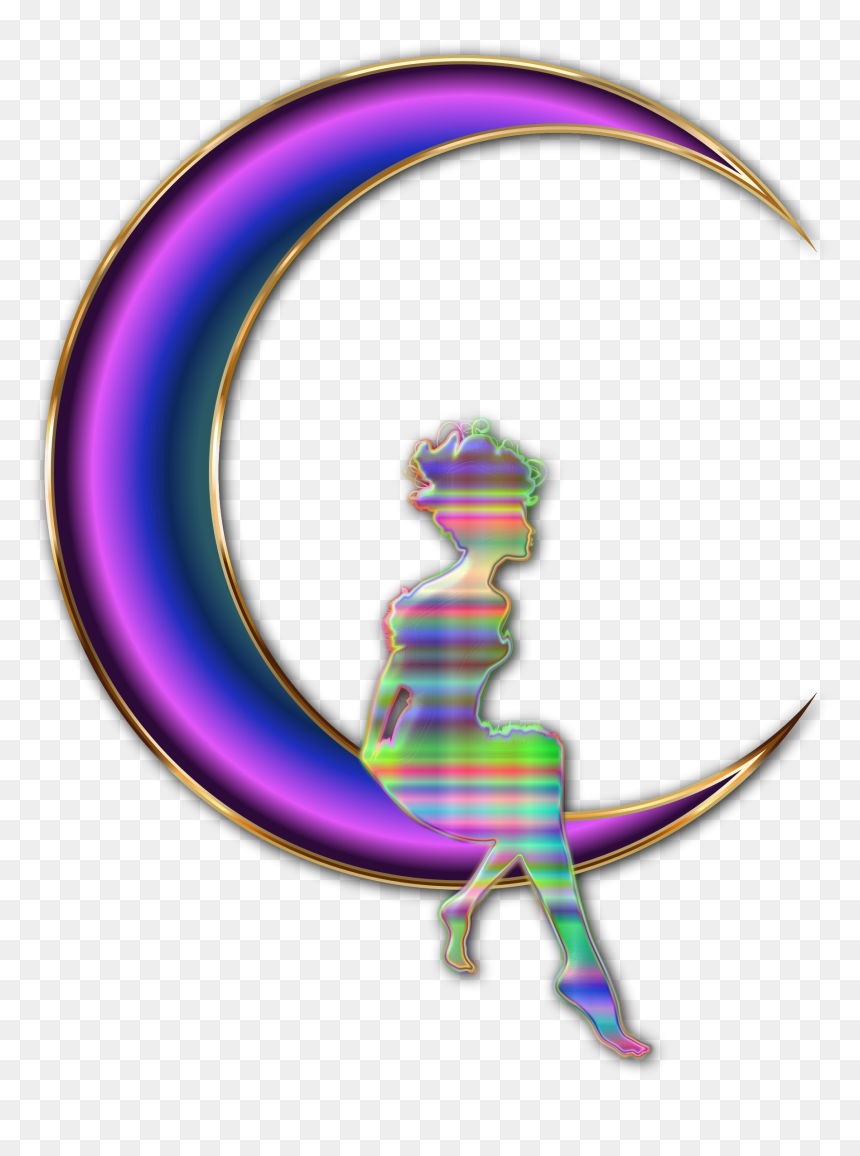 Chromatic Fairy Sitting On Crescent Moon Enhanced No - Portable Network Graphics, HD Png Download - drop shadow png