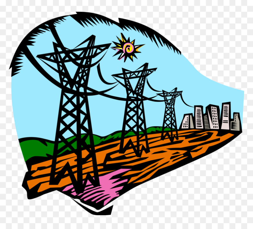 Vector Illustration Of Transmission Towers Carry Electrical - Hidrelétricas Png, Transparent Png - electricity vector png