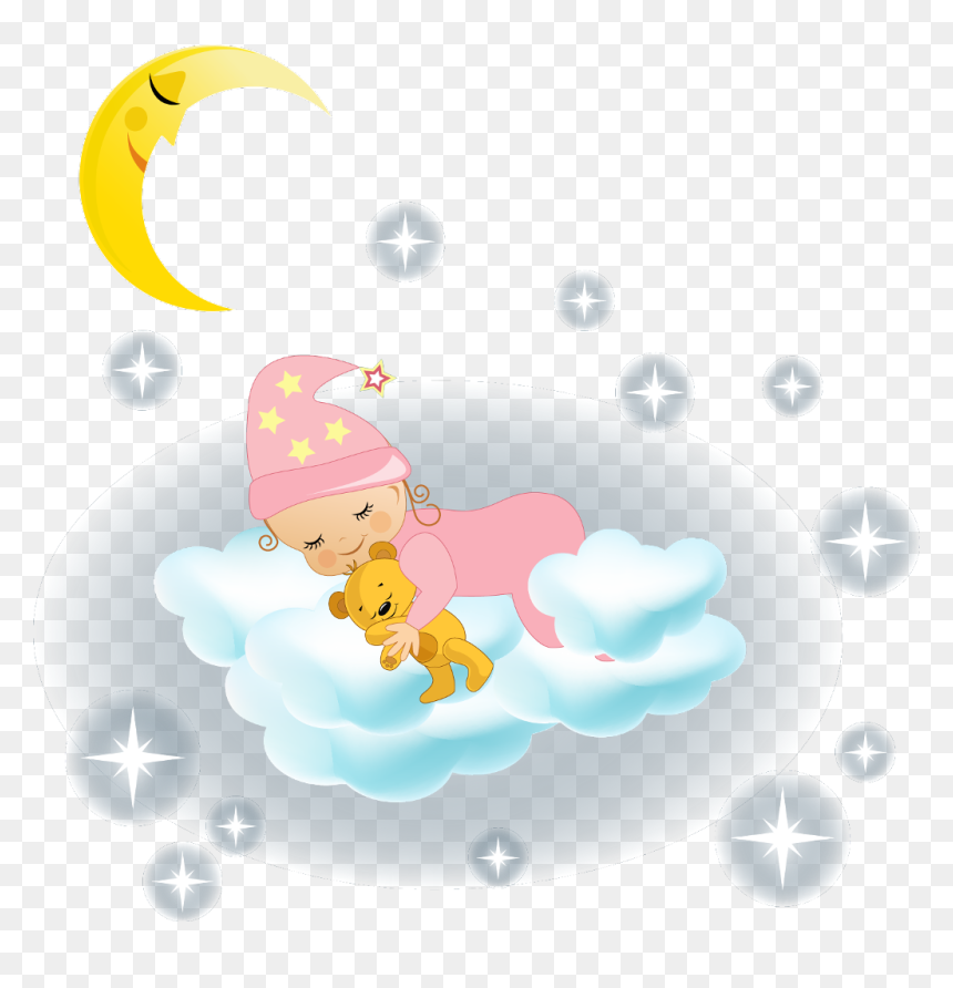 Ftestickers Baby Clouds Star Sleeping Dreaming Cute - Sleeping Baby Girl Clipart, HD Png Download - cute clouds clipart png