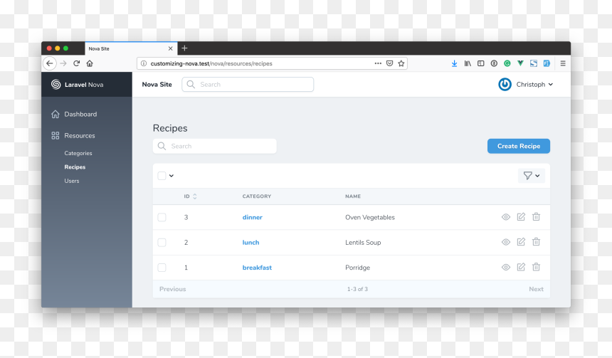 Laravel Nova Indexy View - Node Js Cms, HD Png Download - recipe icon png