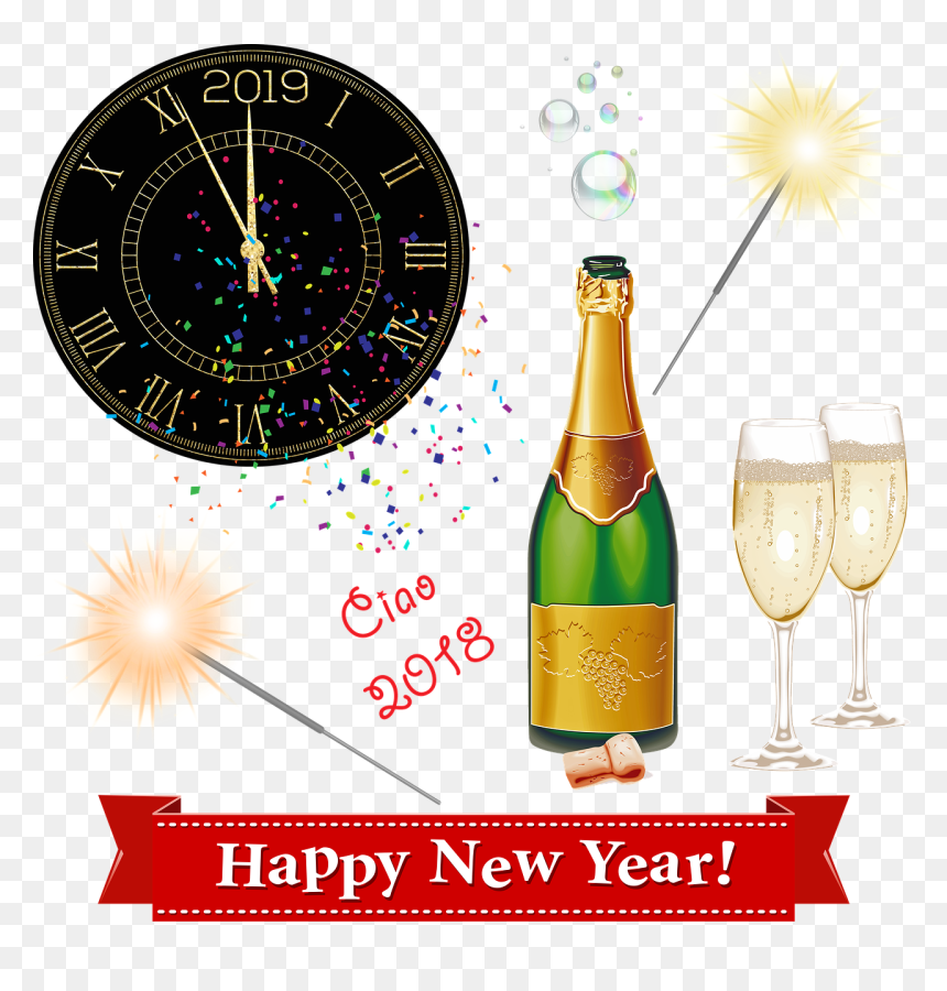 Happy New Years Champagne Bottle 2020, HD Png Download - midnight png