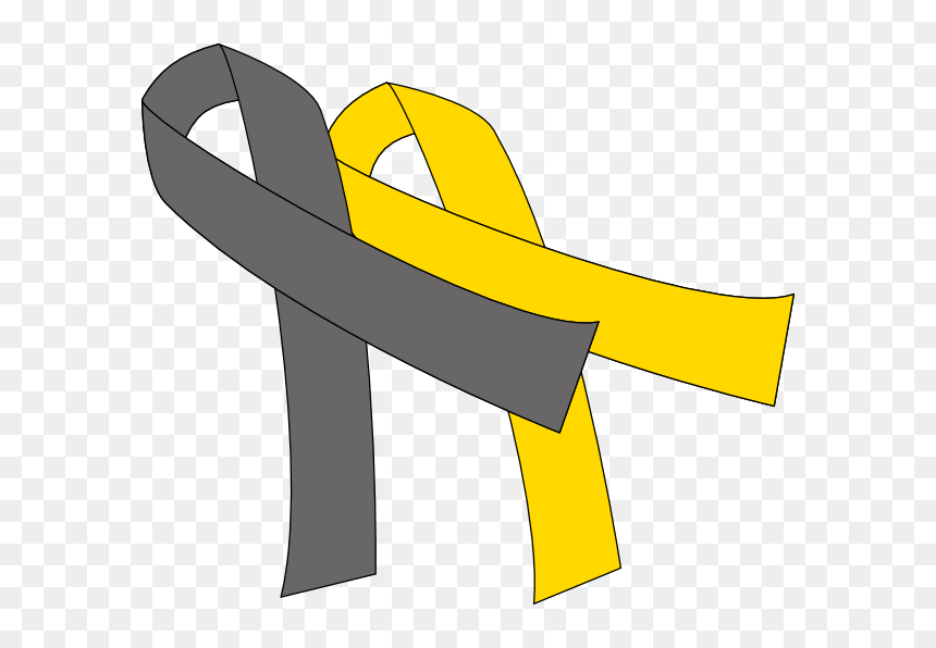 Gold And Grey Ribbons Svg Clip Arts - Yellow And Grey Cancer Ribbon, HD Png Download - ribbons png images
