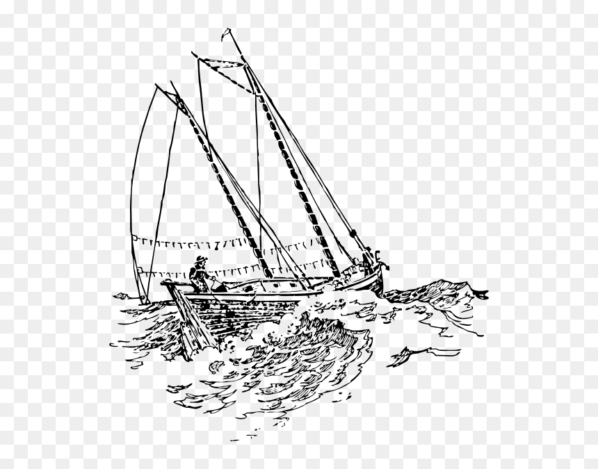 Boat In Storm Drawing, HD Png Download - yacht clipart png