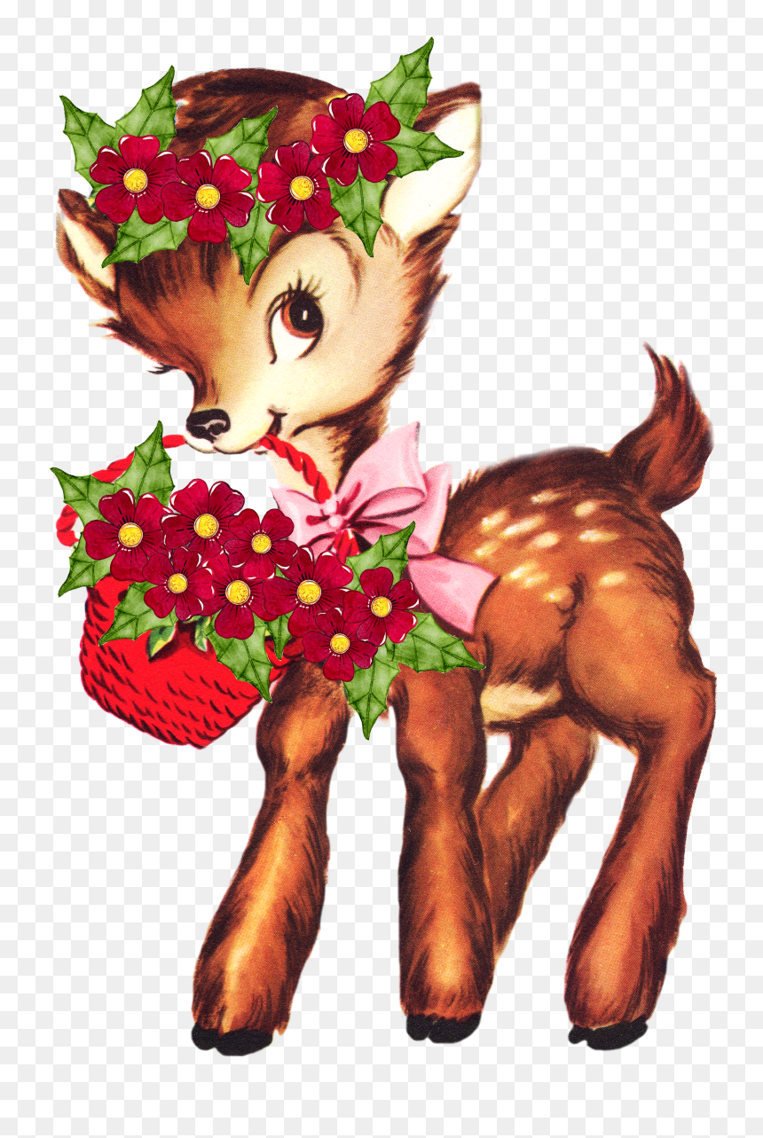 Vintage Christmas Deer Fawn"src="data, HD Png Download - vintage christmas png