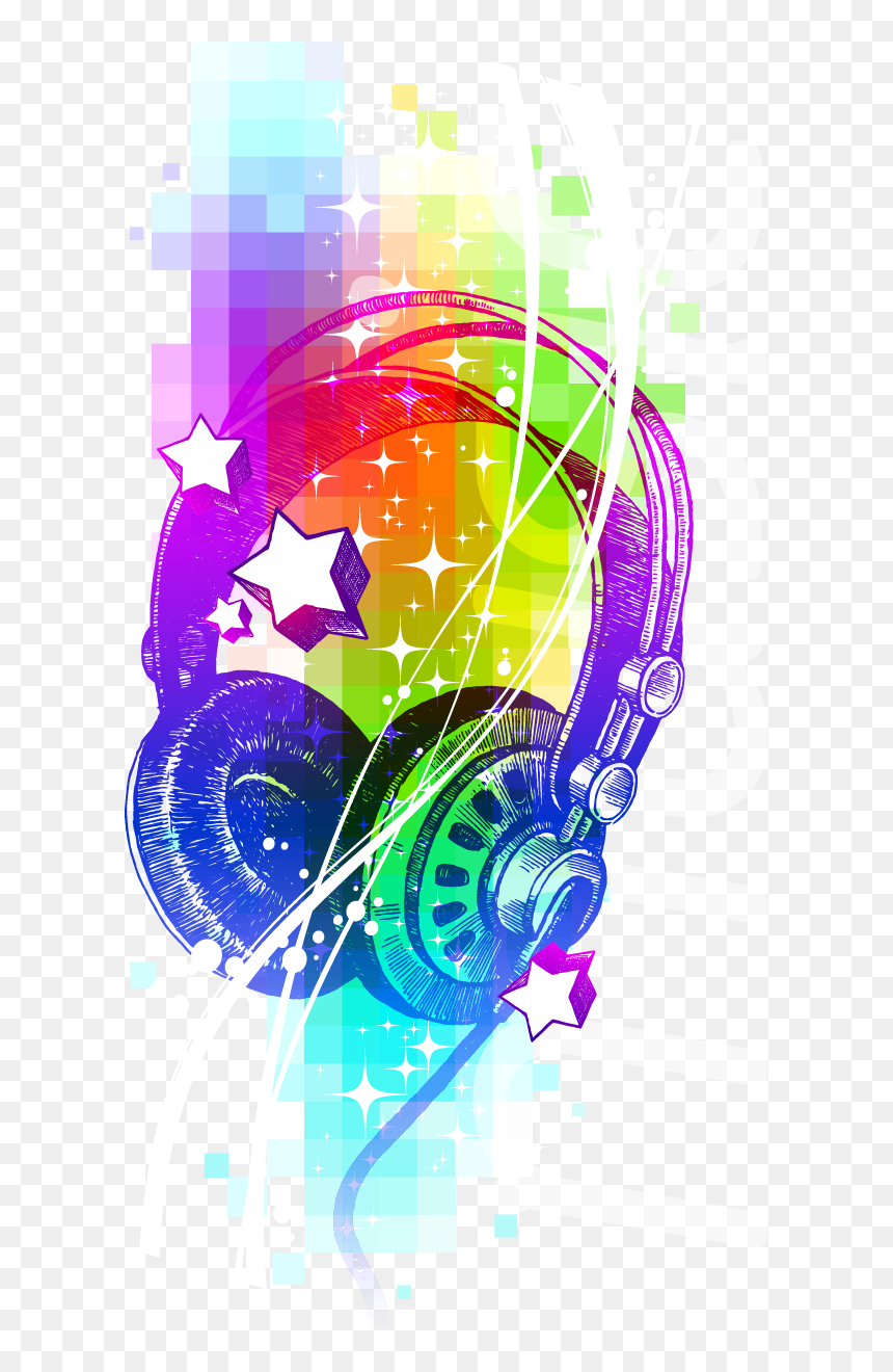 #rainbow #music #vector #headphone #disco #neon #lighting - Colorful Headphones, HD Png Download - music vector png