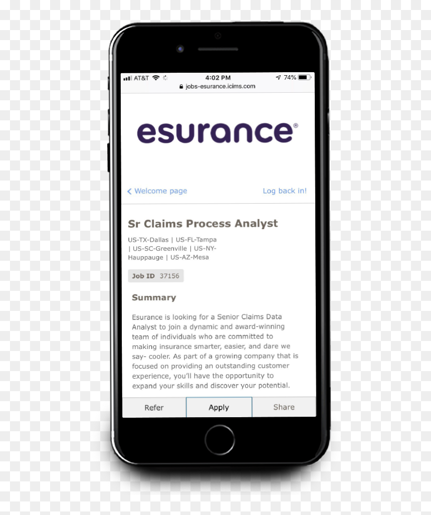 Candidate On Mobile Phone Applying To A Job On Esurance - Smartphone, HD Png Download - esurance logo png