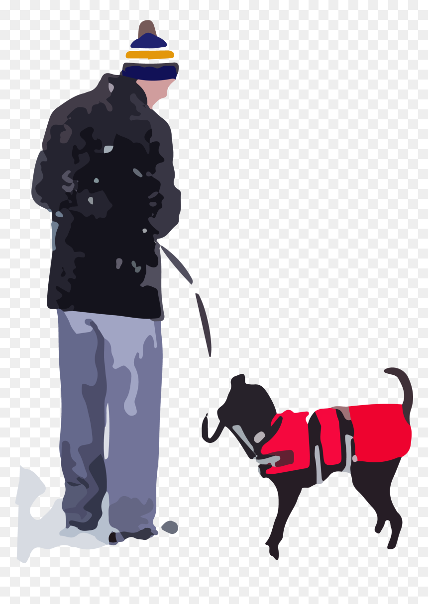 Man Walking His Dog In The Snow - Companion Dog, HD Png Download - snow vector png
