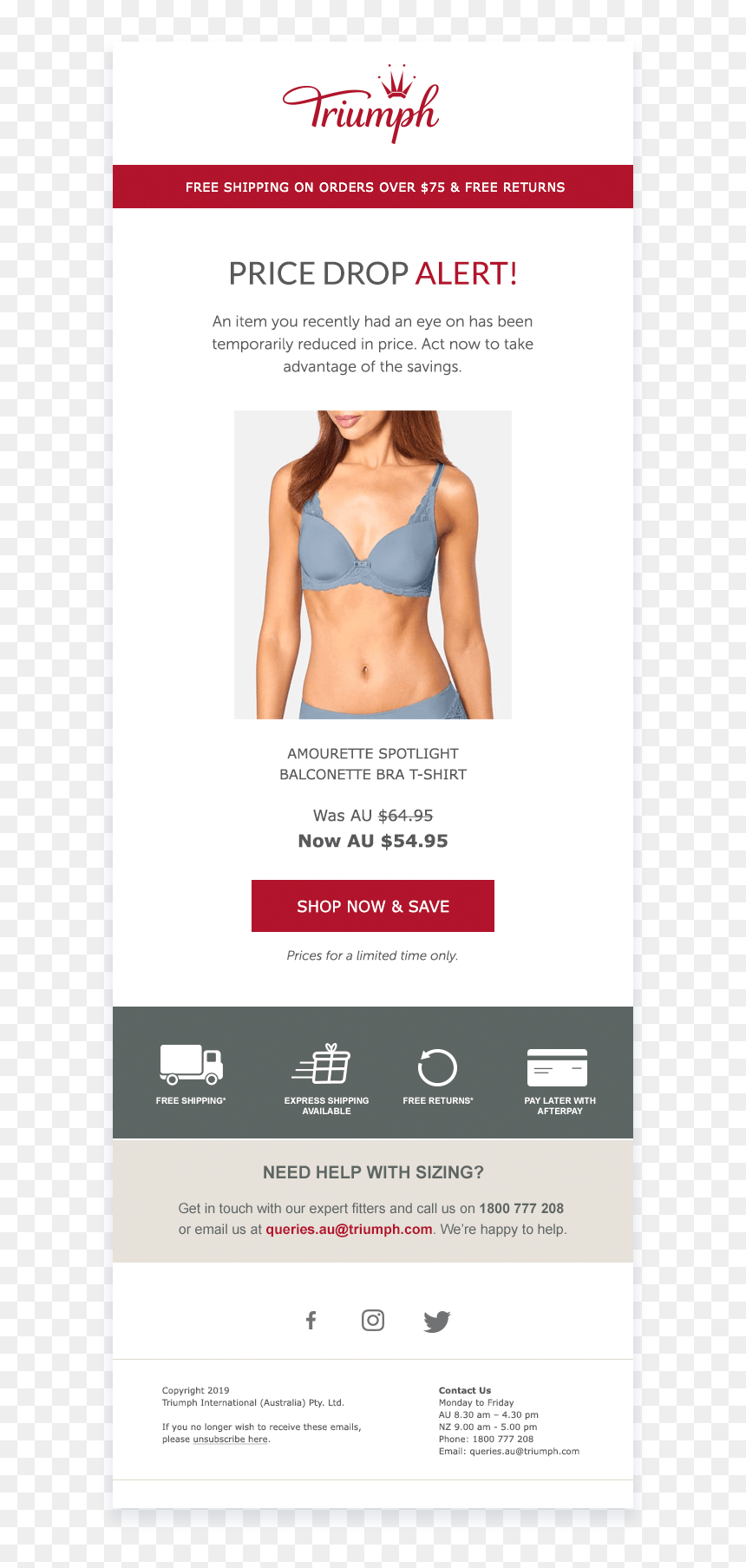 Price Drop Email Example - Triumph, HD Png Download - hanging bra png